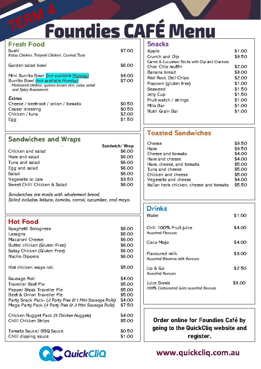 Cafe Menu Summer 2026