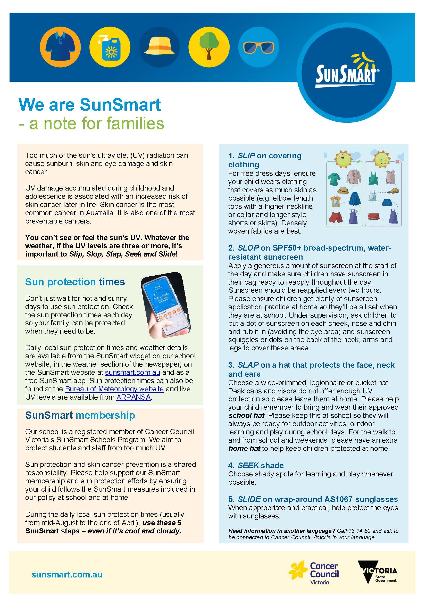 We Are SunSmart- Family Note