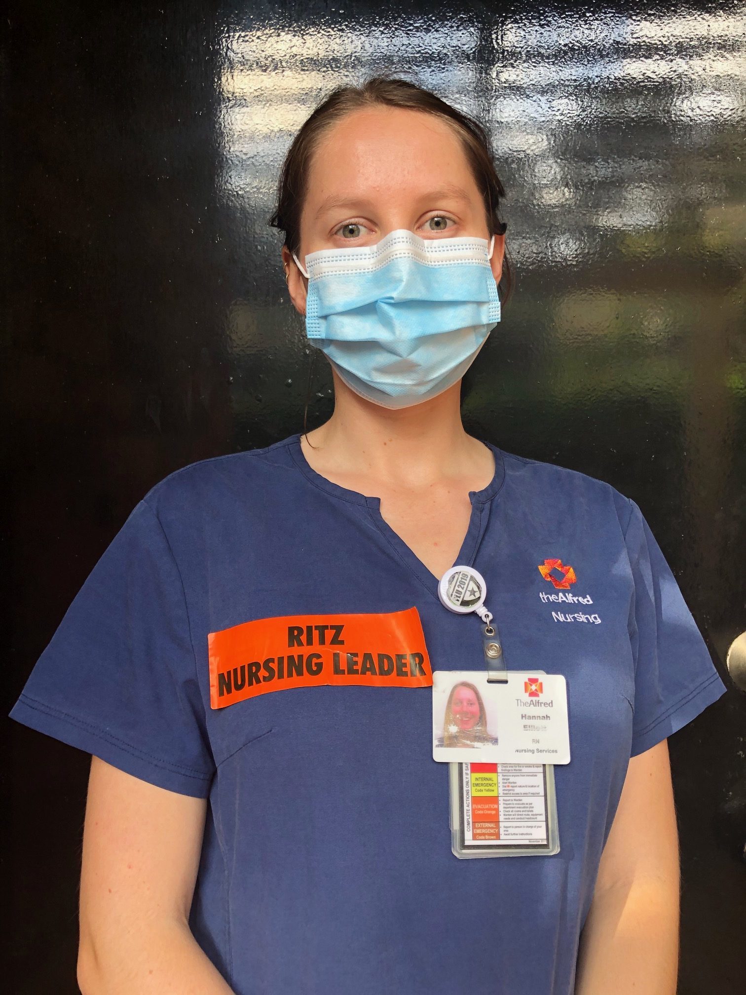 Hannah wearing a face mask during the COVID-19 pandemic