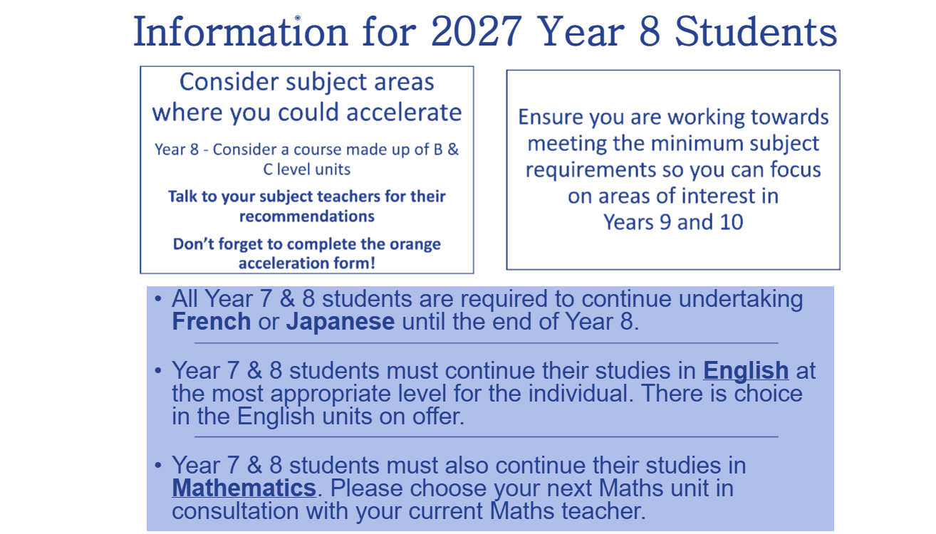 Information for Year 8