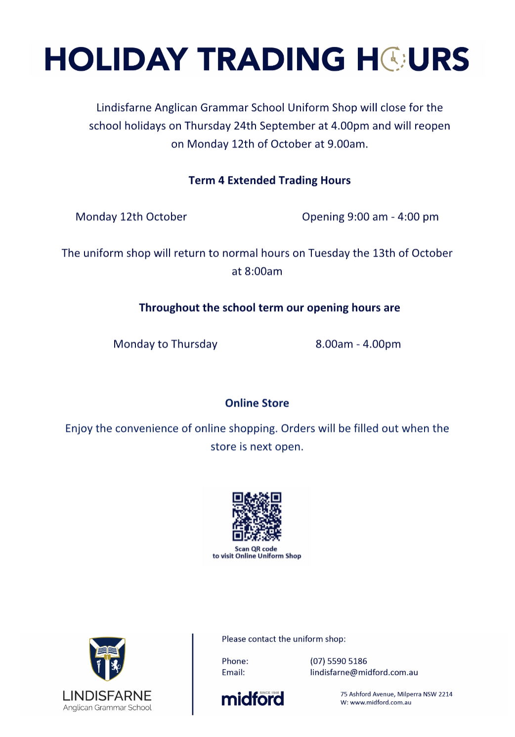 Uniform Shop Holiday Hours