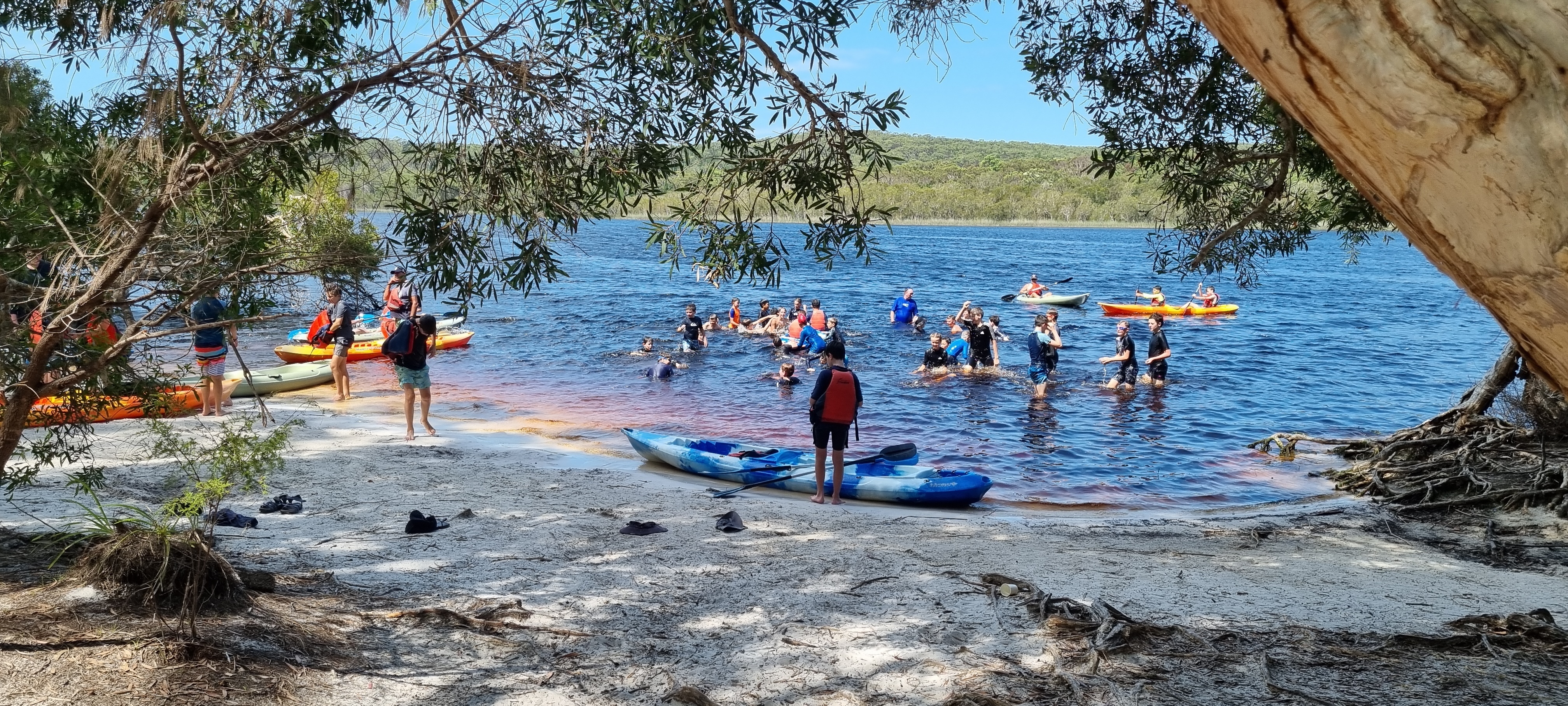 Boys enjoying a dip in Brown Lake