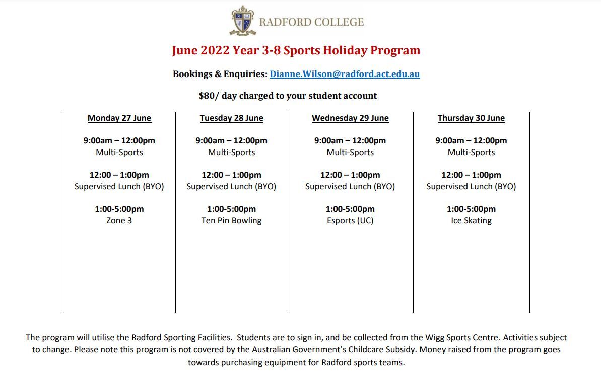 June 2022 Sports Holiday Program