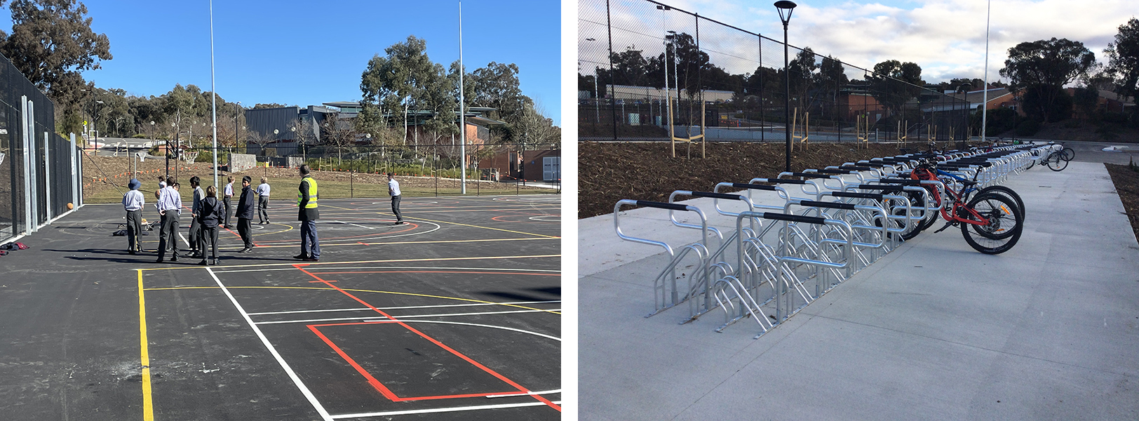 New playing courts and bike racks