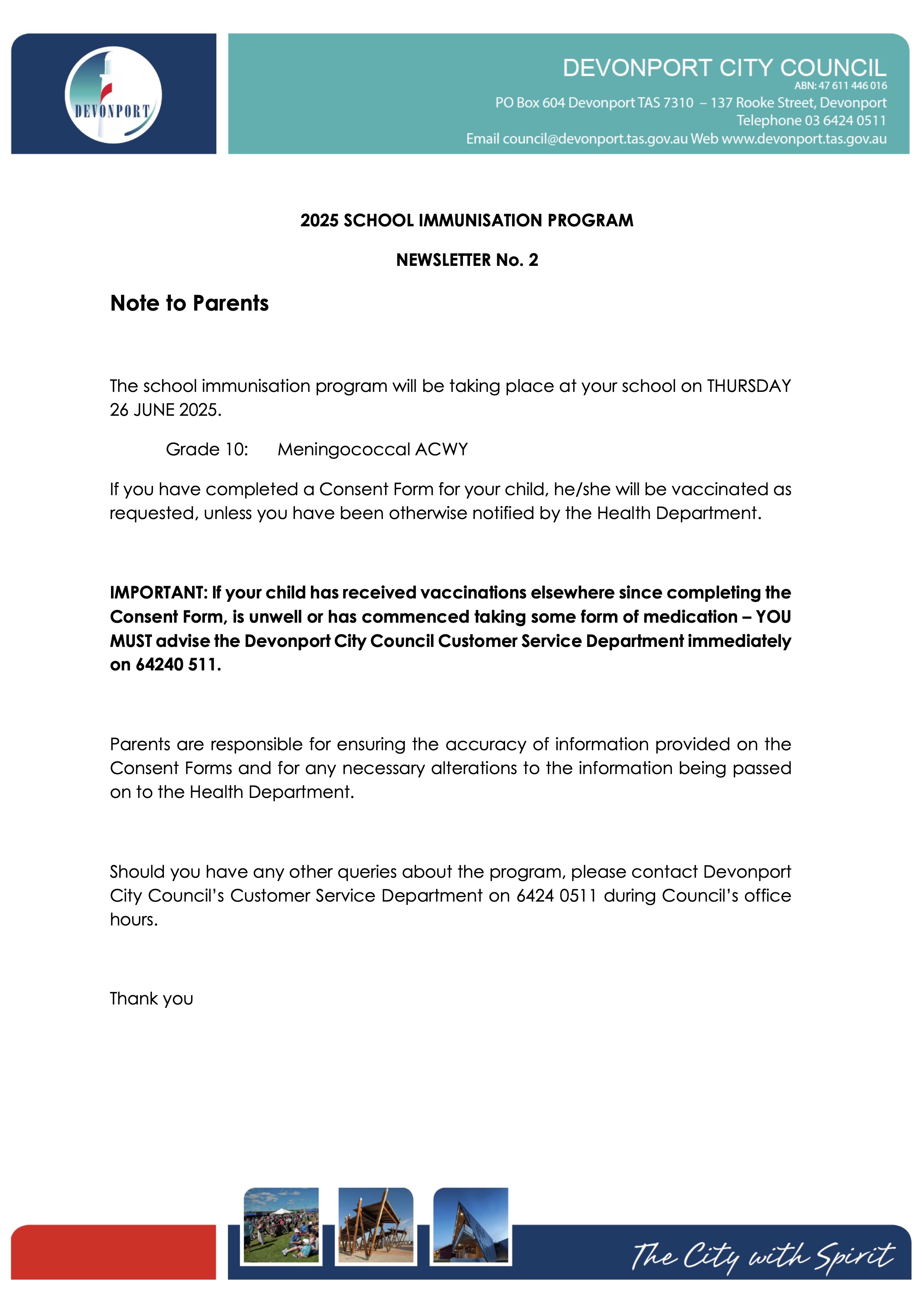 Devonport City Council’s school-based immunisation program