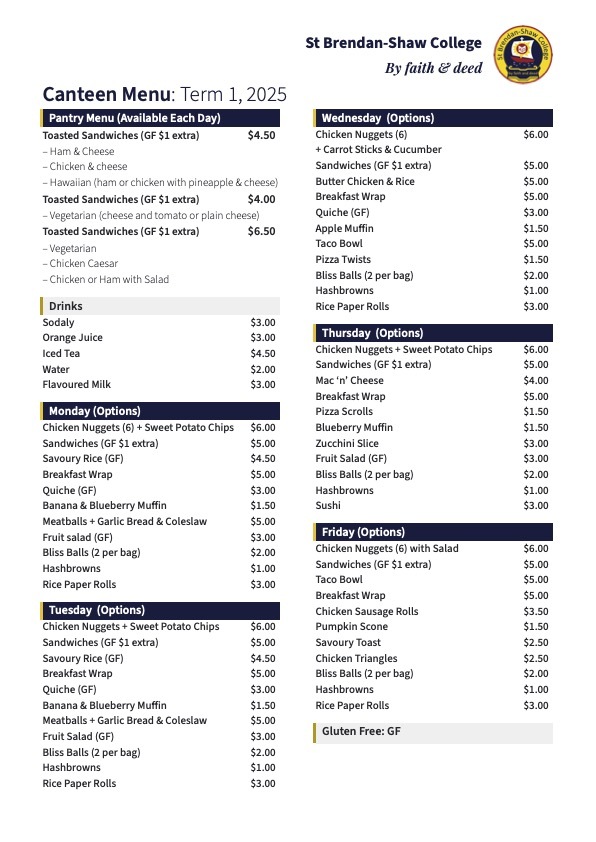 Canteen Menu