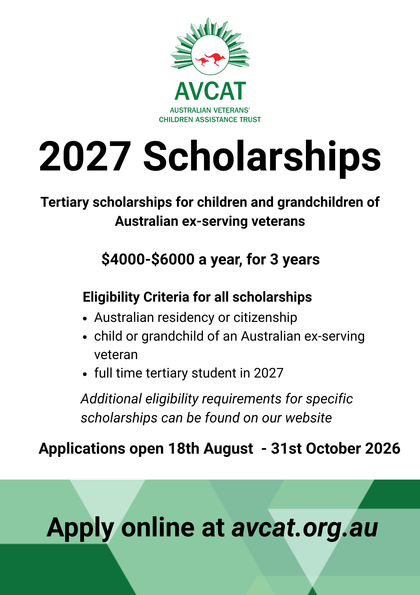 2027 AVCAT Tertiary Scholarships