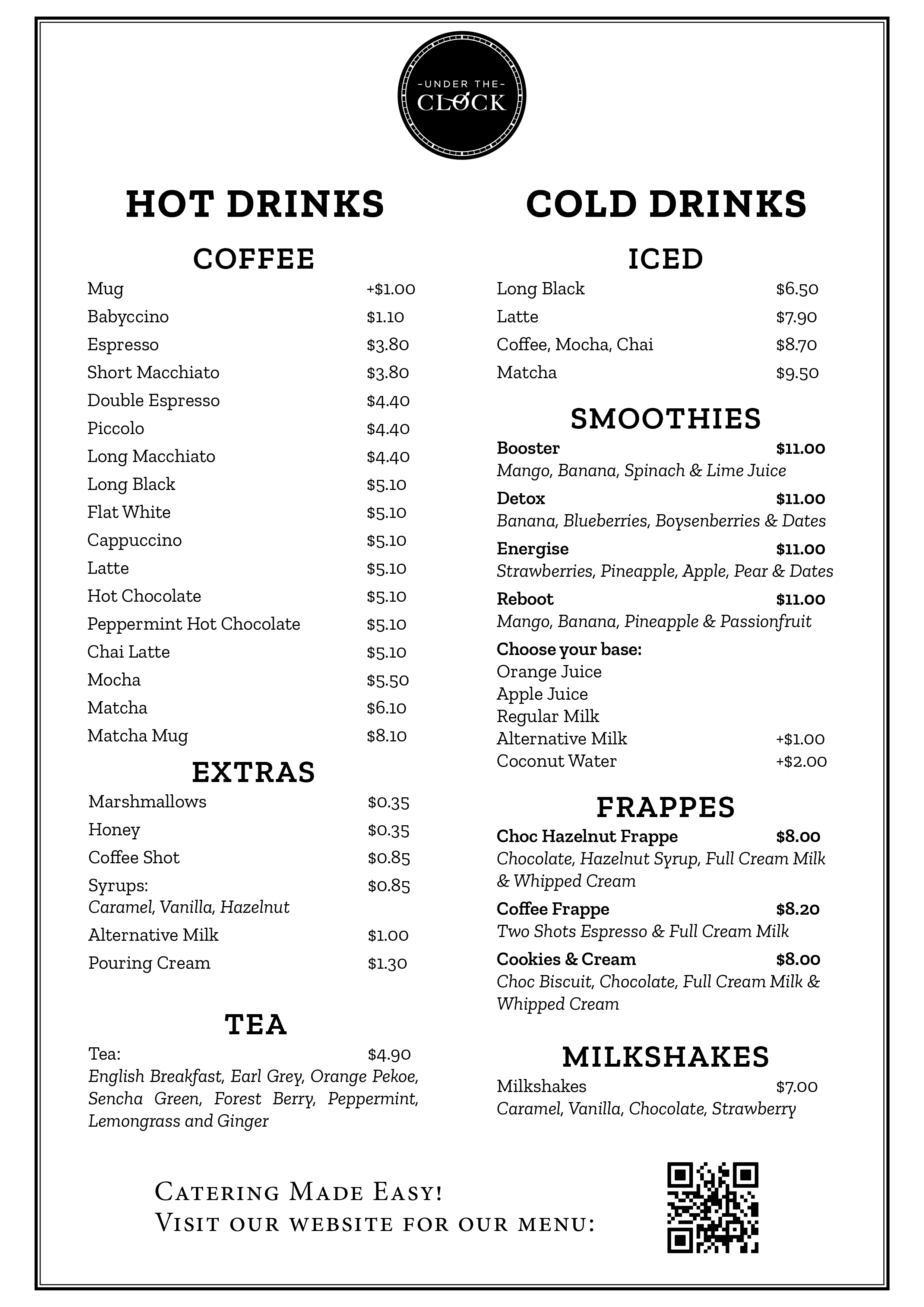 Under The Clock Cafe Menu 260109