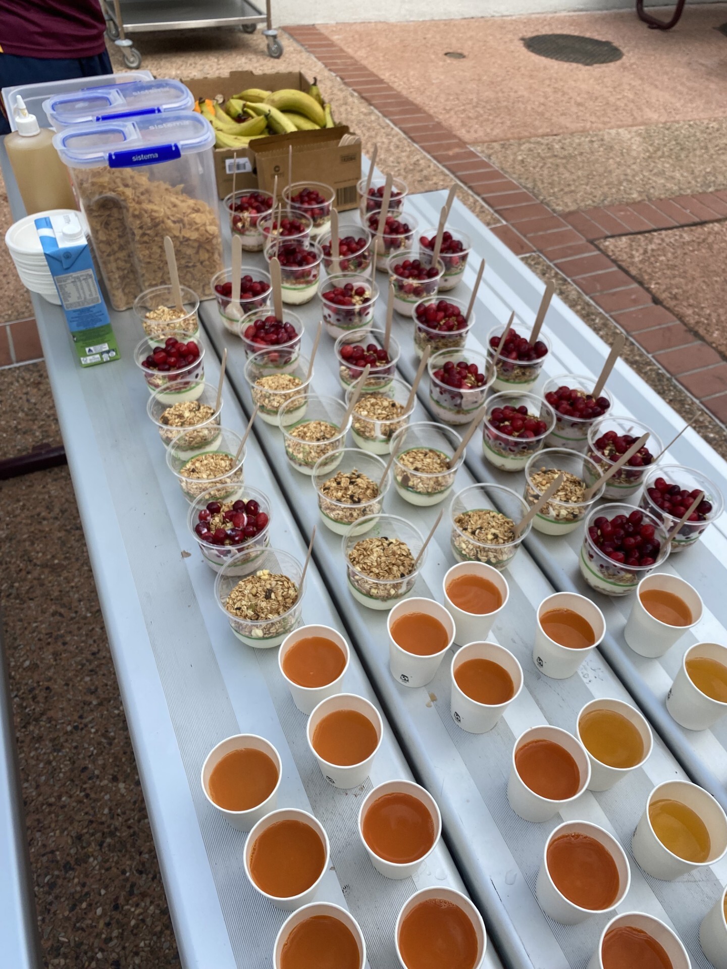 Serving healthy breakfast options like fruit and cereal