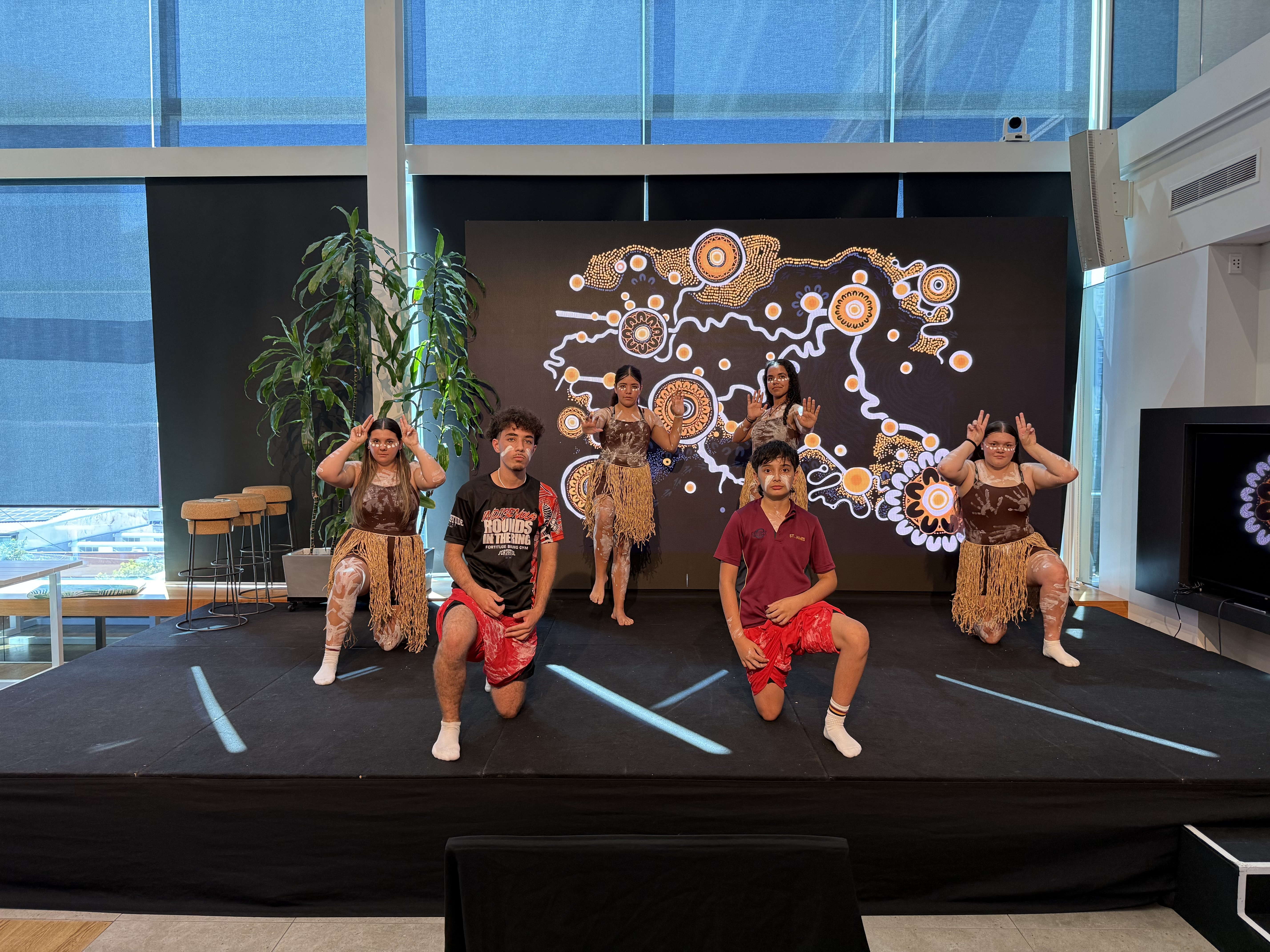 First Nations students performing a cultural dance at the Technology One Impact Day