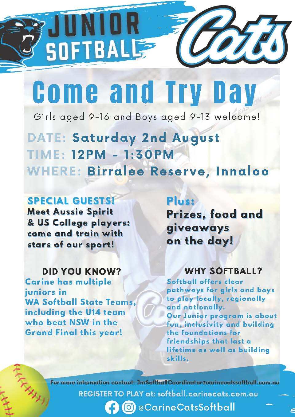 Carine Cats - Junior Softball 'Come and Try'