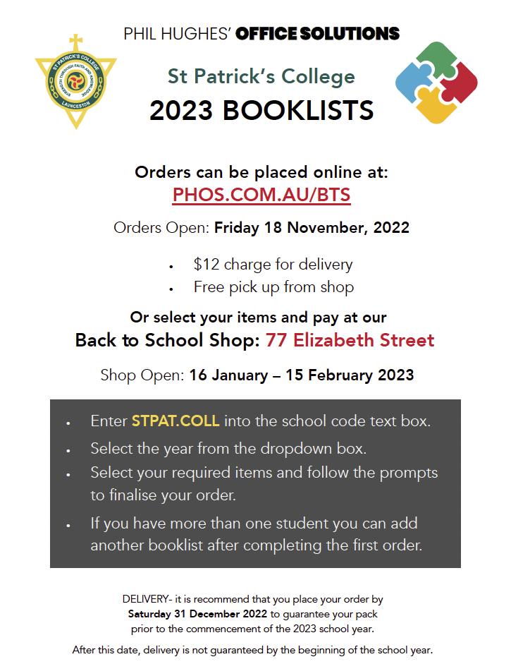 St Patrick's College 2023 Booklists Ordering Information St Patrick's College 2023 Booklists Ordering Information