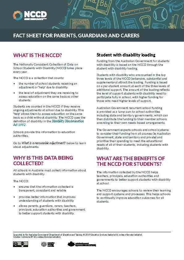 Fact Sheet: Nationally Consistent Collection of Data on School Students with Disability Fact Sheet: Nationally Consistent Collection of Data on School Students with Disability